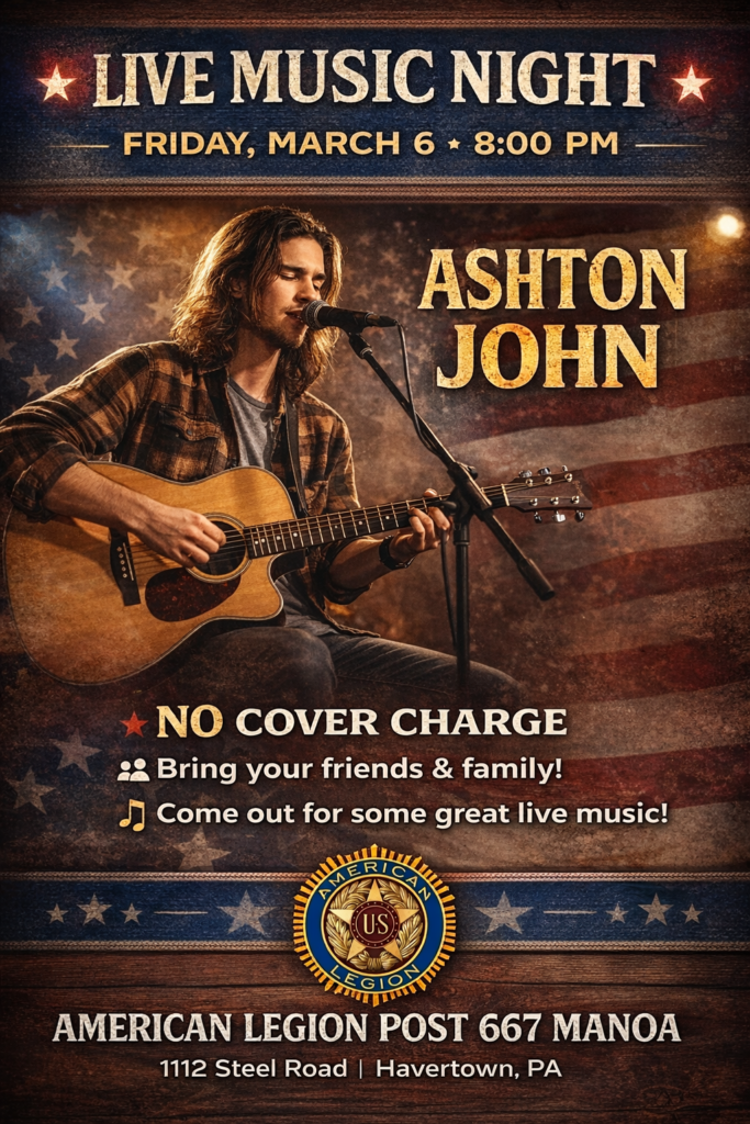 Join us Friday, March 6 at 8:00 PM for a great night of live music with Ashton John!