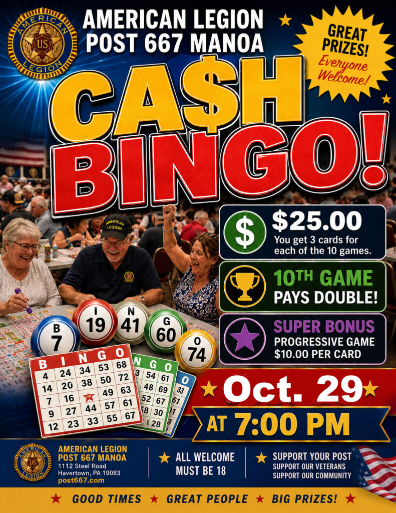 Cash bingo at American Legion Post 667 in Havertown